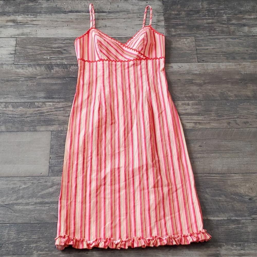 Helen Wang Striped Spaghetti Strap Fitted Dress